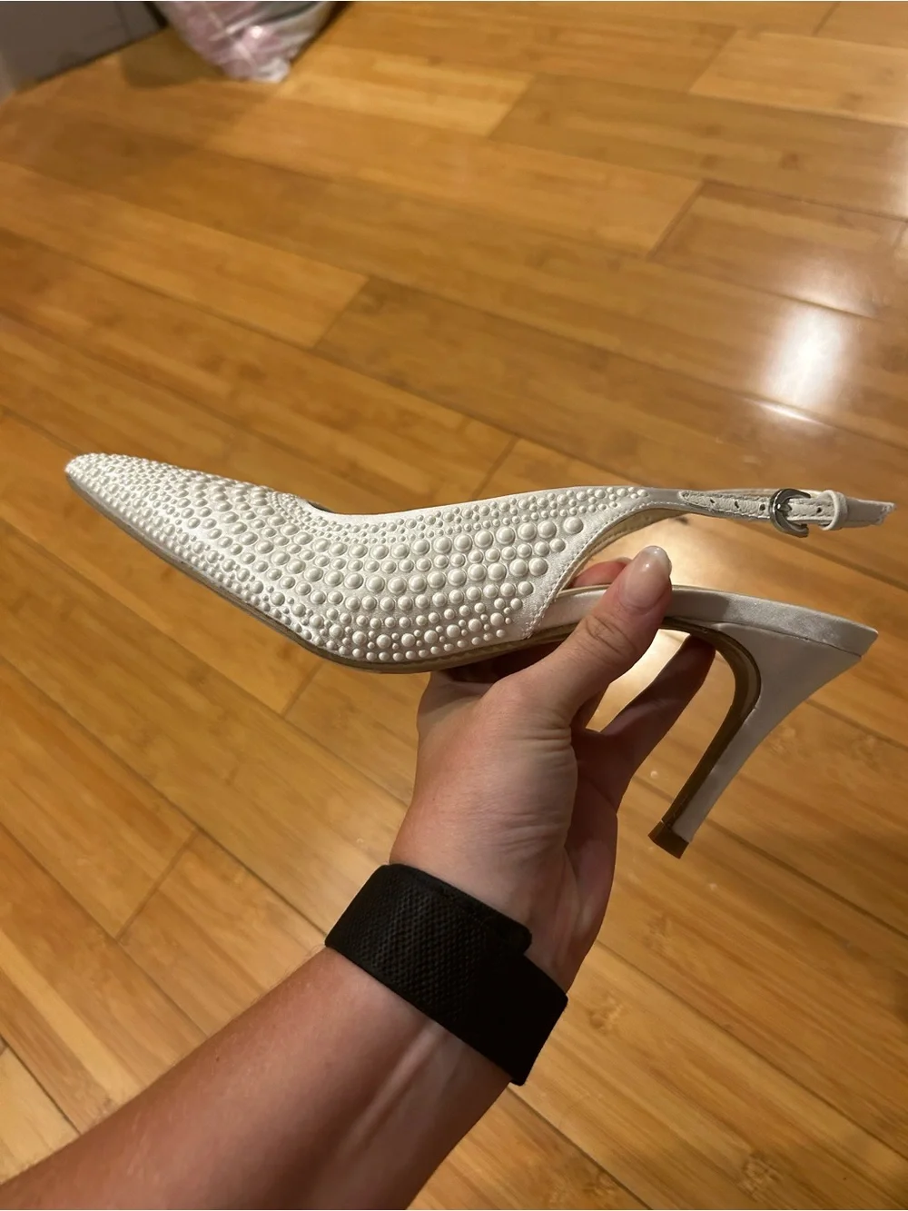 Dolce Vita White Embellished Pointed Toe Slingback Heels